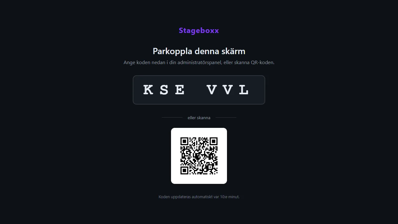 Det en ny skärm visar: en kod på sex tecken och en QR-kod